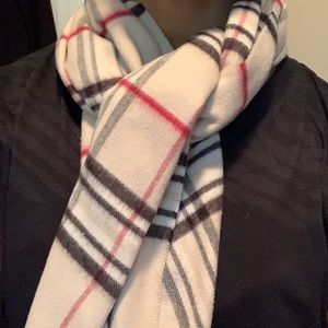 ‘Burberry design’ scarf. Classic, neutral plaid.